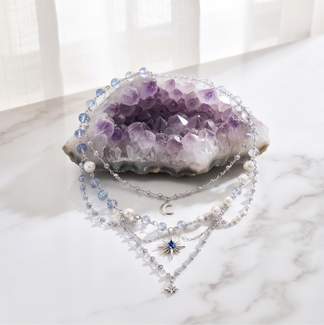 Celestial Ocean Blue Layered Charm Necklace