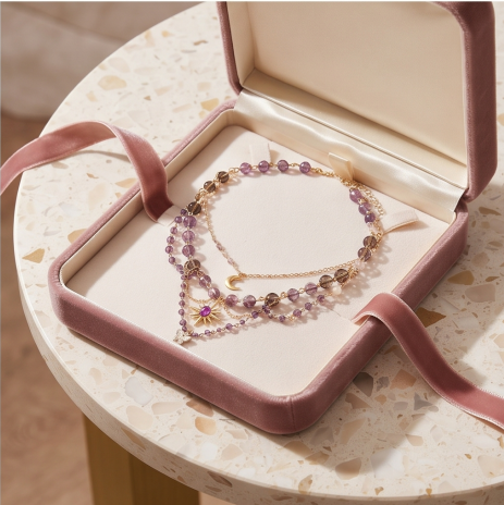 Amethyst Butterfly Celestial Layered Charm Necklace