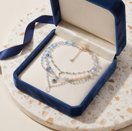 Celestial Ocean Crystal Layered Charm Necklace