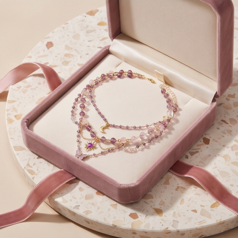 Lavender Butterfly Celestial Crystal Layered Charm Necklace