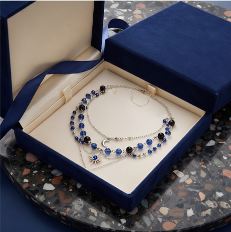 Midnight Ocean Crystal Layered Charm Necklace