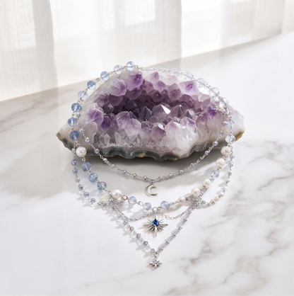 Celestial Ocean Blue Layered Charm Necklace