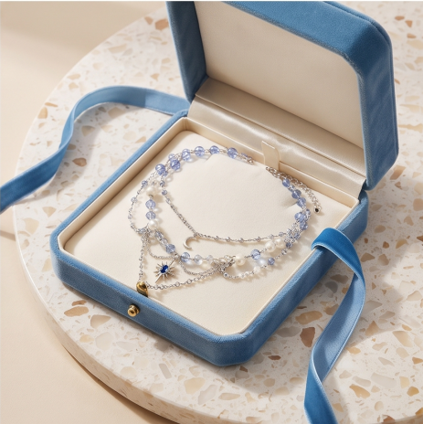 Celestial Ocean Blue Layered Charm Necklace