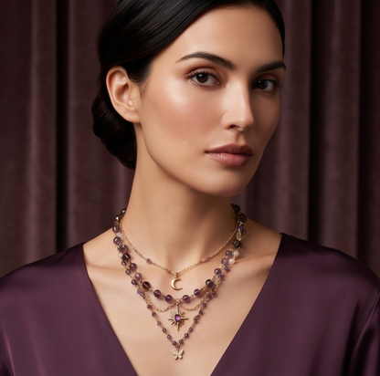Amethyst Butterfly Celestial Layered Charm Necklace