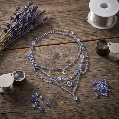 Blue Moon Crystal Layered Celestial Charm Necklace