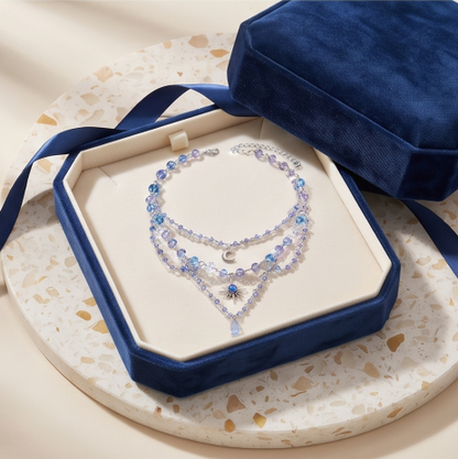 Blue Moon Crystal Layered Celestial Charm Necklace