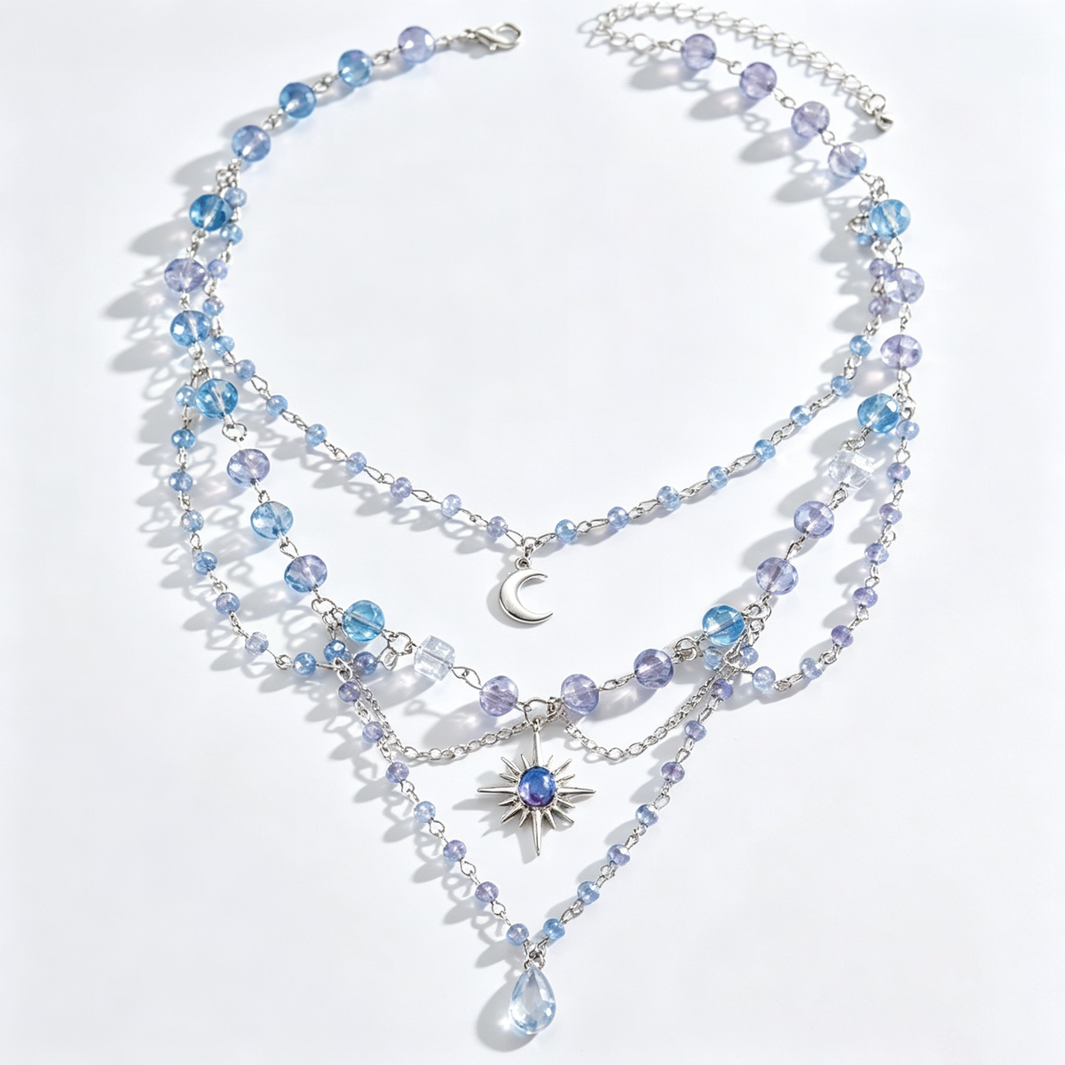 Blue Moon Crystal Layered Celestial Charm Necklace
