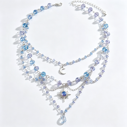 Blue Moon Crystal Layered Celestial Charm Necklace