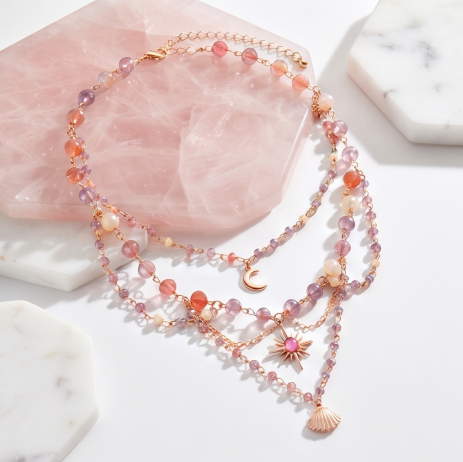 Celestial Pastel Layered Charm Necklace