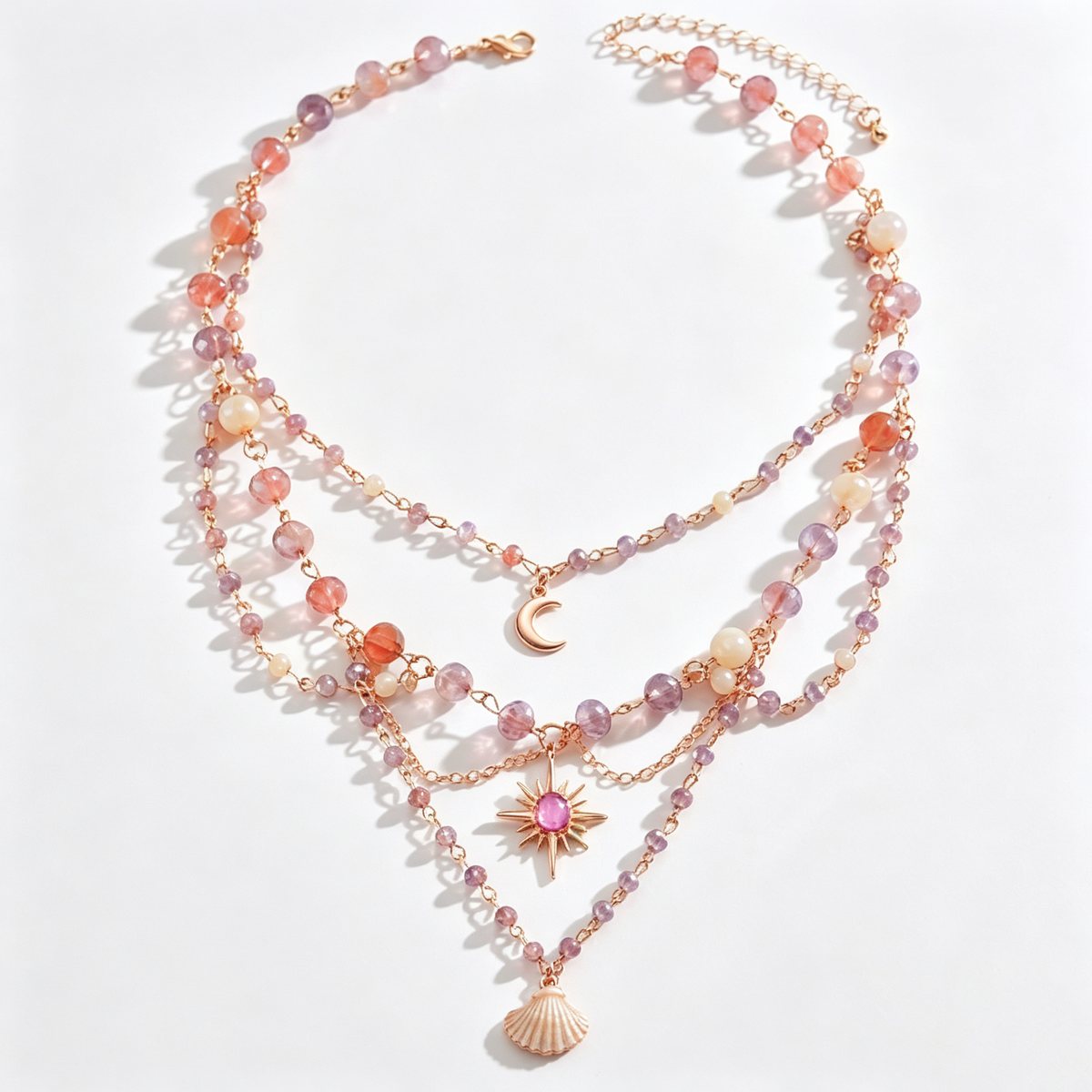 Celestial Pastel Layered Charm Necklace