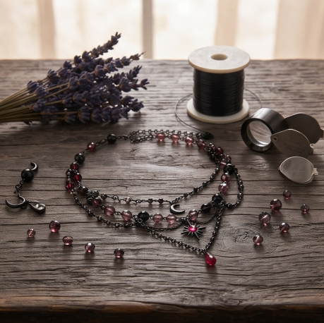 Dark Celestial Layered Garnet Charm Necklace