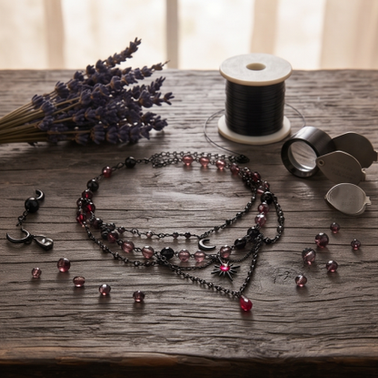 Dark Celestial Layered Garnet Charm Necklace