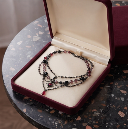 Dark Celestial Layered Garnet Charm Necklace