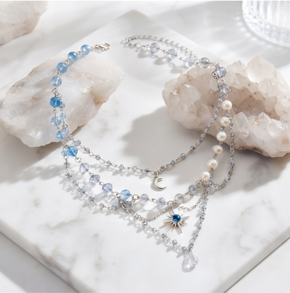 Celestial Ocean Crystal Layered Charm Necklace