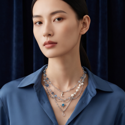 Celestial Ocean Crystal Layered Charm Necklace