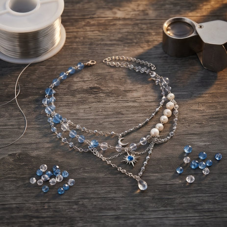 Celestial Ocean Crystal Layered Charm Necklace