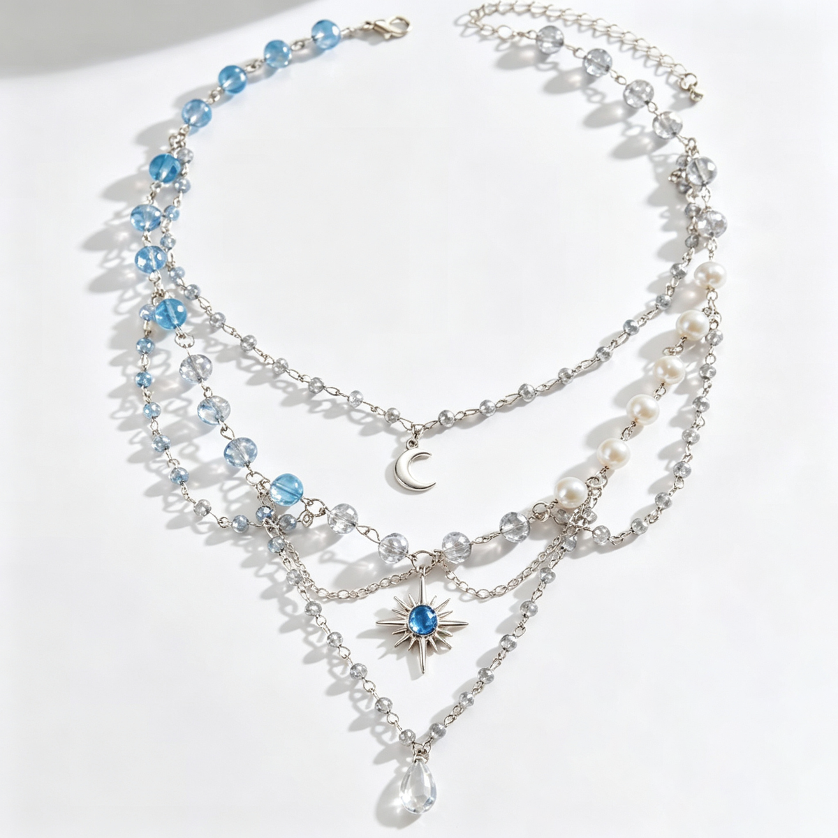 Celestial Ocean Crystal Layered Charm Necklace