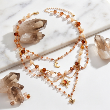 Desert Sun Crystal Layered Charm Necklace