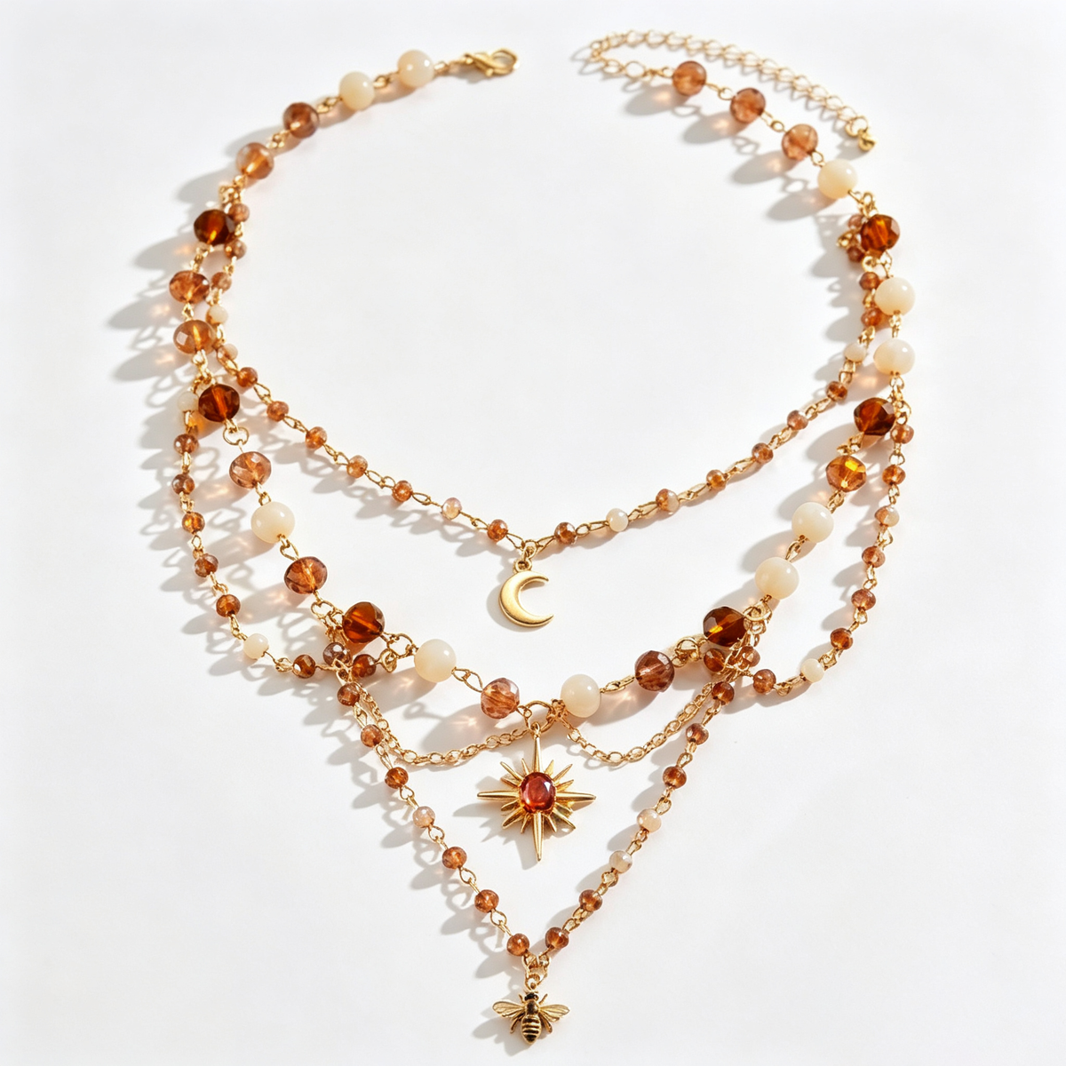 Desert Sun Crystal Layered Charm Necklace