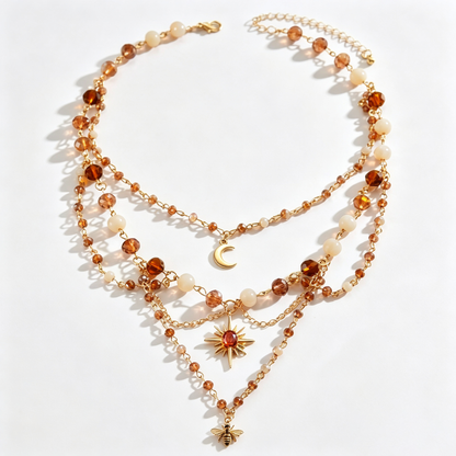 Desert Sun Crystal Layered Charm Necklace