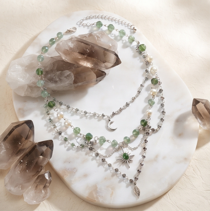 Forest Moon Crystal Layered Charm Necklace