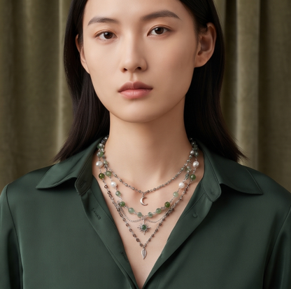 Forest Moon Crystal Layered Charm Necklace