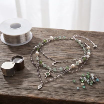 Forest Moon Crystal Layered Charm Necklace