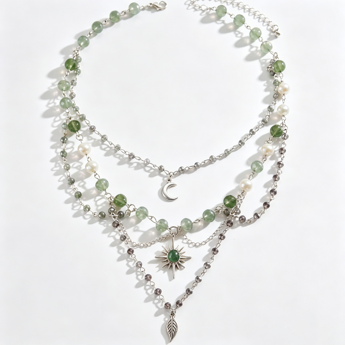 Forest Moon Crystal Layered Charm Necklace