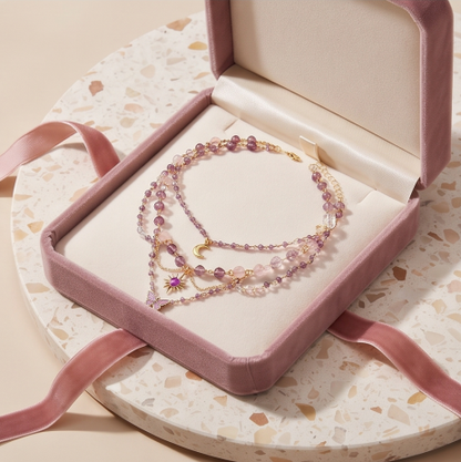 Lavender Butterfly Celestial Crystal Layered Charm Necklace