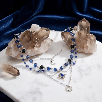 Midnight Ocean Crystal Layered Charm Necklace