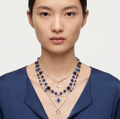Midnight Ocean Crystal Layered Charm Necklace