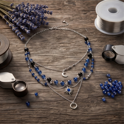 Midnight Ocean Crystal Layered Charm Necklace