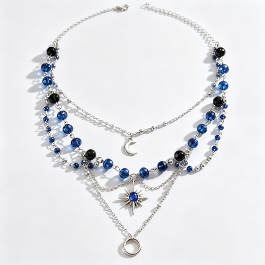 Midnight Ocean Crystal Layered Charm Necklace